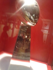 Can they get another one? The Chiefs' trophy from Super Bowl IV is on display at Arrowhead Stadium. Credit: Paul Kapustka, MSR