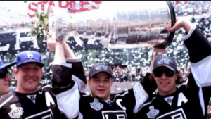 The LA Kings celebrating the 2012 Stanley Cup win at Staples Center