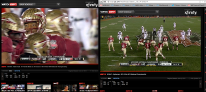Side by side ESPN Megacast screens during BCS