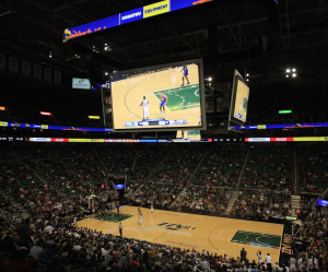Inside shot of Energy Solutions Arena, with big new video board