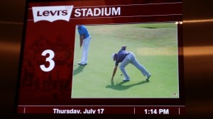 Watching the British Open live on a TV inside an elevator at Levi's Stadium.