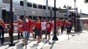 Fans transferring from CalTrain to VTA at Mtn View station