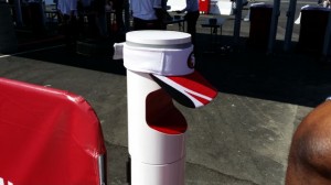 Ticket scanner with Niners visor to block sun