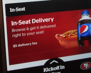 Screen grab from Levi's Stadium app showing in-seat food delivery option. Credit all photos: Paul Kapustka, Mobile Sports Report.