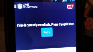 NFL Mobile screen shot of server fail during Week 1. Photo Credit: Paul Kapustka, MSR