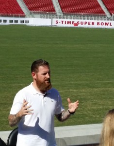 Dan Williams talks Wi-Fi while the Levi's Stadium new turf grows silently behind him.