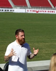 Dan Williams talks Wi-Fi while the Levi's Stadium new turf grows silently behind him in this 2014 photo. All photos: Paul Kapustka, MSR