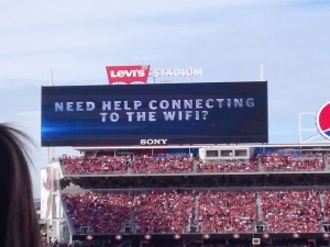 Scoreboard promo for the Levi's Wi-Fi network, from 2014 season. All photos: Paul Kapustka, MSR (click on any photo for a larger image)