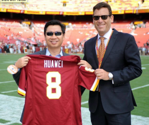 Ming He, Country General Manager for Huawei in the U.S. (left), and Rod Nenner, Vice President of the Washington Redskins (right), pictured together when Huawei announced the team sponsorship and partnership.