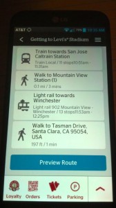 Photo of directions function in Levi's Stadium app. Credit: MSR