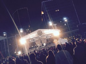 ESPN's College Football Playoff Championships stage in downtown Fort Worth, Sunday night. Credit: Paul Kapustka, MSR