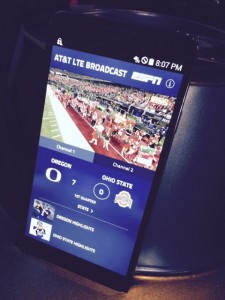AT&T LTE Broadcast demo, showing a live streaming broadcast of the game