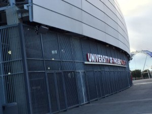 Outside UoP Stadium, where the architecture allows for DAS antenna placement under the fascia as well as behind speaker covers.