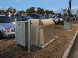 Here's the remote equipment box that powers the light pole antennas. Also scheduled for more concealment.