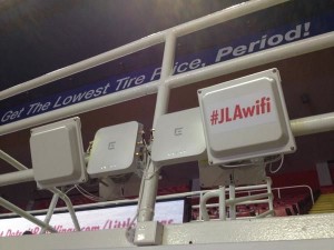 Wi-Fi antennas at the "Joe" displaying the cleverly named SSID