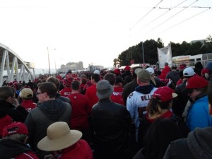VTA train line at late 2014 season Niners game. Only took 15 minutes from here to get on bus. Photo: Paul Kapustka / MSR