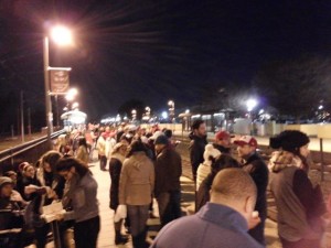 Caltrain platform at Mountain View. Extra trains helped make ride home easy