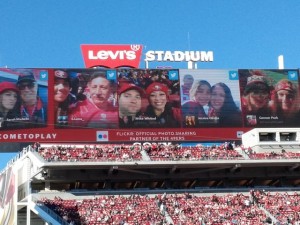 Niners' Flickr promotion on scoreboard at Levi's Stadium. Photo: Paul Kapustka, MSR