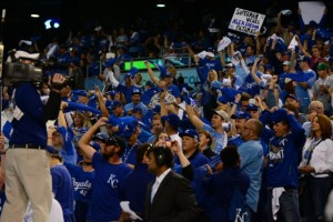 Royals fans cheering on the blue team during the playoffs. Photo: Chris Vlesides/Kansas City Royals