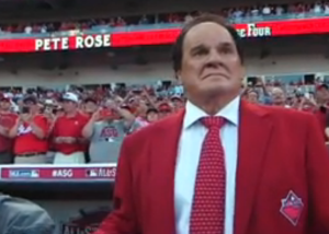 Pete Rose. Photo: Screen shot of Fox Sports broadcast courtesy of Cincinnati Reds.