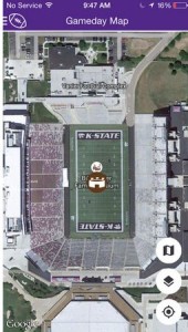 Screenshot of map on new K-State app.