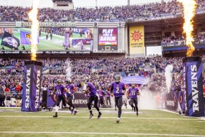 Team coming onto the field at M&T Bank Stadium