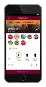Screen shot of Tap.in2's Cavs Eats app. (Click on any photo for larger image)
