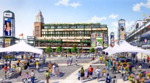 Artist rendering of the proposed fan plaza outside Wrigley Field. Renderings courtesy of the 1060 Project.