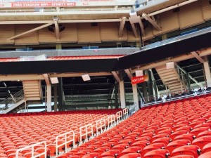 New 'chiclet' DAS antennas visible on the concourse overhangs at Levi's Stadium. All photos: Paul Kapustka, MSR (click on any photo for a larger image)