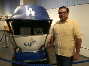 Ralph Esquibel, VP of IT for the Dodgers, with the new Wi-Fi relief pitcher mobile.