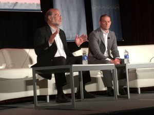 VenueNext CEO John Paul, left, and Niners COO Al Guido discuss Levi's Stadium at a ticketing conference this past spring.