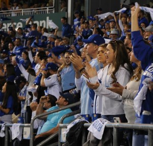 Fans cheering the Royals at Kauffman Stadium
