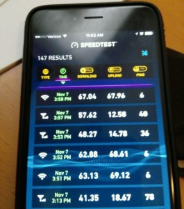A sample of the Wi-Fi and DAS speed tests we took at Kyle Field.