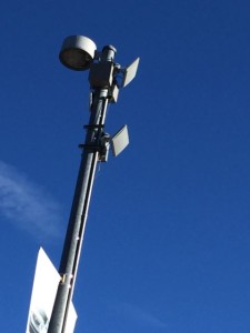 The parking lots just outside Sports Authority Field have good Wi-Fi coverage as this light pole shows.