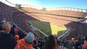 Panoramic view of Sports Authority Field at Mile High from the top seats. All photos: Paul Kapustka, MSR (click on any photo for a larger image)