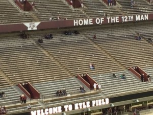 Kyle Field at Texas A&M. White spots in stands are under-seat AP locations. Photo: Paul Kapustka, MSR