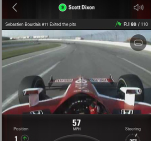 Screen shot of Verizon IndyCar app showing live action.