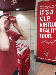 Fan testing the virtual-reality headset at Quicken Loans Arena. All photos: Cleveland Cavaliers