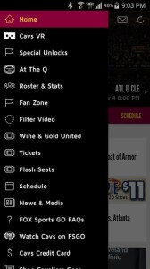 Screenshot of Cavs app showing VR content tab