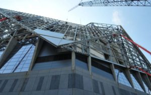 Wall panels being added to Mercedes-Benz Stadium in Atlanta