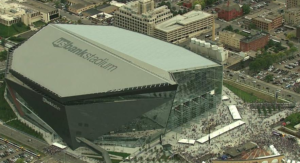 Fans gathering outside U.S. Bank Stadium before the game.