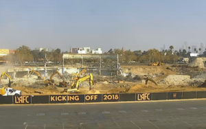 Construction-cam shot at home of future Banc of California Stadium. Credit: LAFC