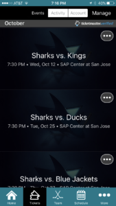 Screenshot from new San Jose Sharks app developed by VenueNext. Credit: VenueNext