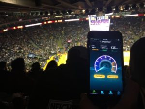 Solid speedtest in the upper deck seats at Oracle Arena on Feb. 1, 2017, for a Golden State Warriors game. Credit all photos: MSR (click on any photo for a larger image)